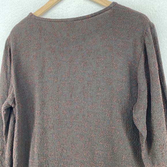 EILEEN FISHER Top M Viscose Blend Textured Crewneck Long Sleeve Brown USA VTG - Picture 7 of 13